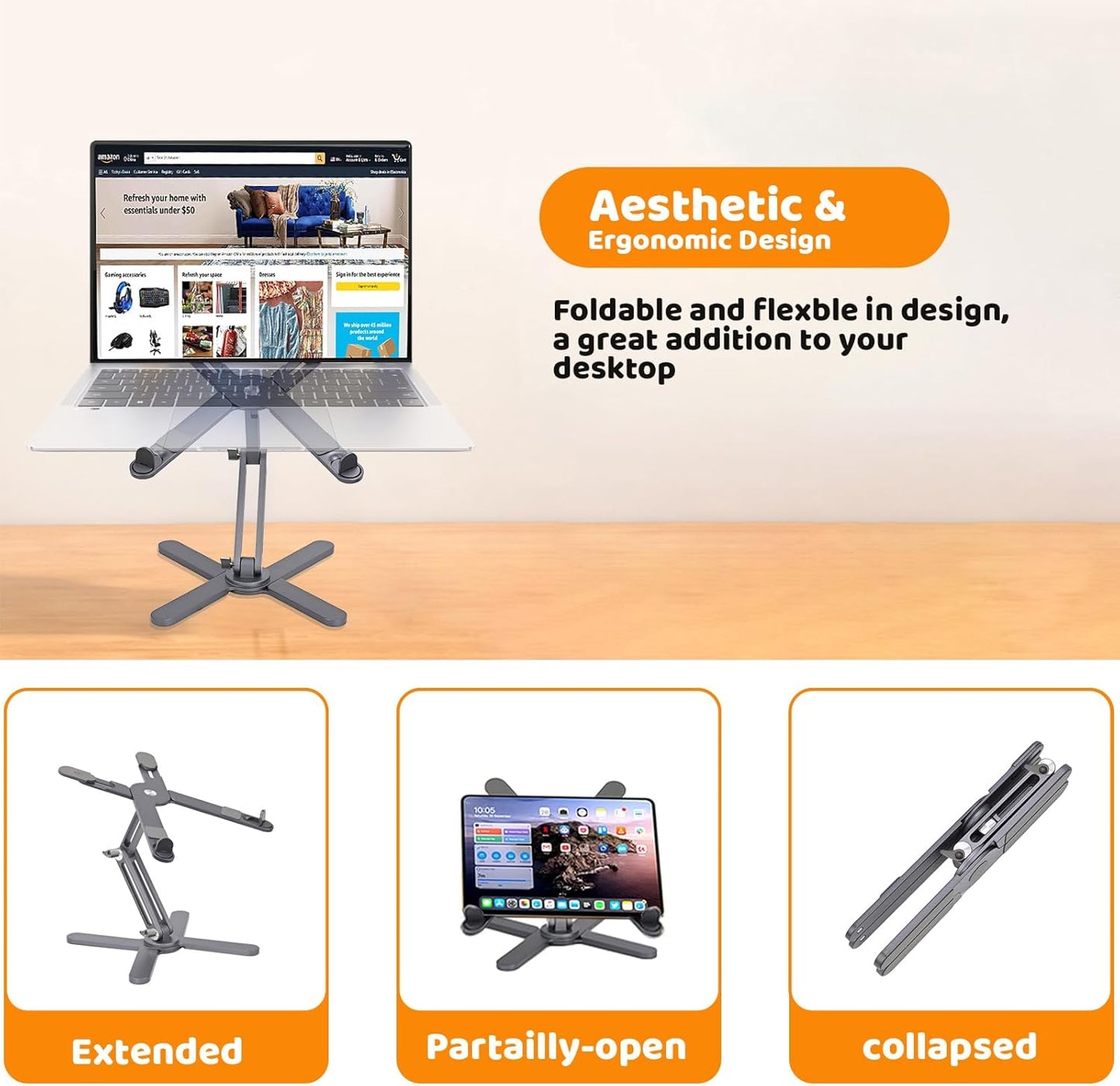 Moallia Laptop Stand with 360 Rotating Base, Computer Notebook Laptop Riser Metal Holder for Desk Collaborative Work, Fully Foldable for Easy Storage, Fits All MacBook, Laptops up to 16 inches, Black