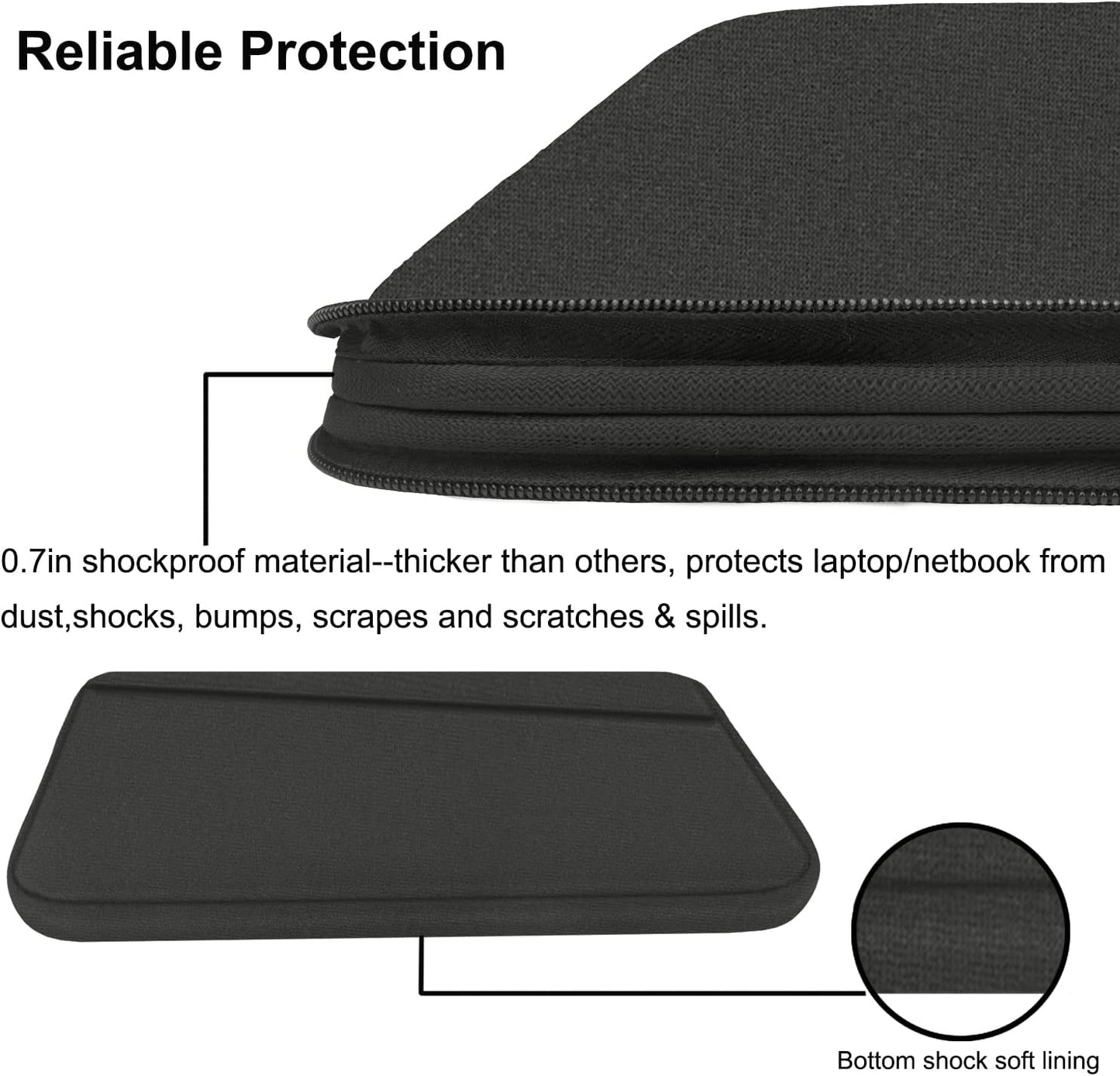 Laptop Sleeve 15.6 inch, Durable Computer Carrying Bag Protective Case Briefcase Handbag with Front Pocket, Slim Laptop Cover for 15-16 Inch HP, Dell, Lenovo, Asus, Notebook, Black