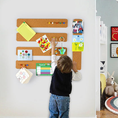 6 Pack Corkboard Strips for Walls, Self Adhesive Thick Cork Board Strips, Peel and Stick Cork Board with 50 Push Pins for Paste Notes, Photos, Schedules