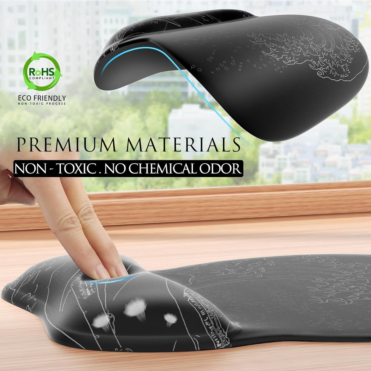 MROCO Ergonomic Mouse Pad with Gel Wrist Rest, Smooth Wrist Support Surface, Non-Slip PU Base for Pain Relief, Comfortable Mousepad for Computer, Laptop, Office & Home, 9.4 x 8.1 in, Black