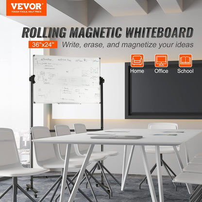 VEVOR Magnetic Glass Whiteboard, Dry Erase Board 36"x24", Wall-Mounted Large White Glassboard Frameless, with Marker Tray, an Eraser and 2 Markers, Black
