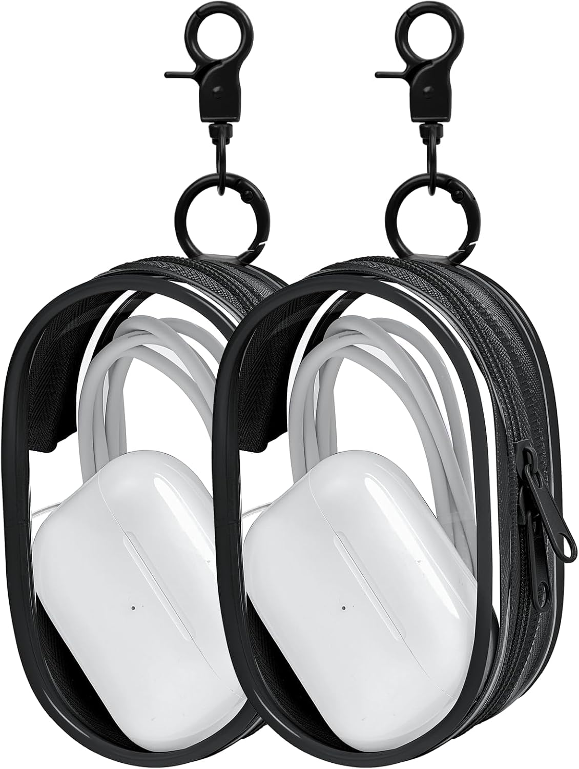 Linsaner 1|2|4 Pack Available Storage Bag for Organizing Data Cables, Earphone, Chargers, Keys, Change, Blind Box Doll Transparent Display Bag, Tech Pouch (Black, 1 Pack)