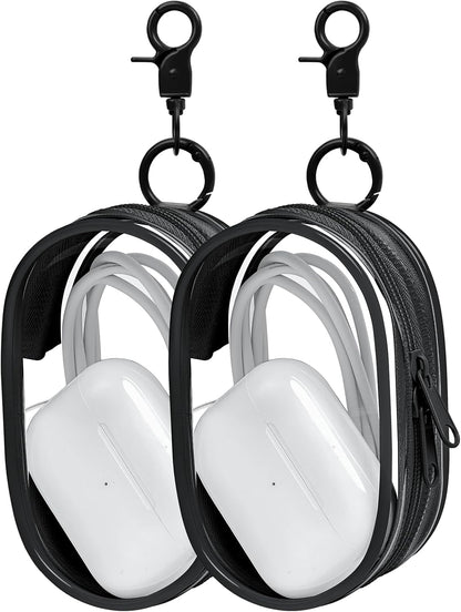Linsaner 1|2|4 Pack Available Storage Bag for Organizing Data Cables, Earphone, Chargers, Keys, Change, Blind Box Doll Transparent Display Bag, Tech Pouch (Black, 1 Pack)