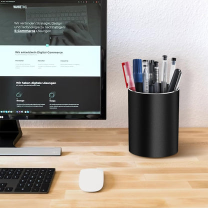 RQB Metal Pen Holder for Desk Square Aluminum Desktop Organizer and Makeup Brush Holder Storage Box for Office, School, Home, and Kids, Non-slip silicone 4×3.15inch-Gray