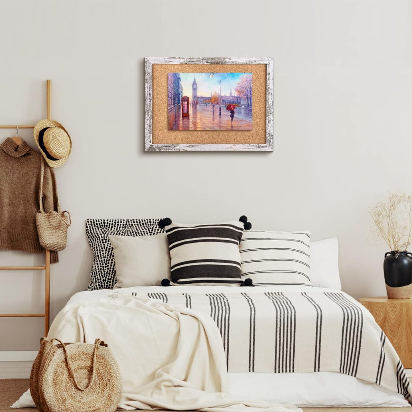 Cork Board Bulletin Board, 11.8x8.6 inches Mini Decorative Hanging Framed Cork Boards for Walls, Pin Board Vision Board for School Home Office, Bulletin Board with Wooden Frame(2230,WH,1p)