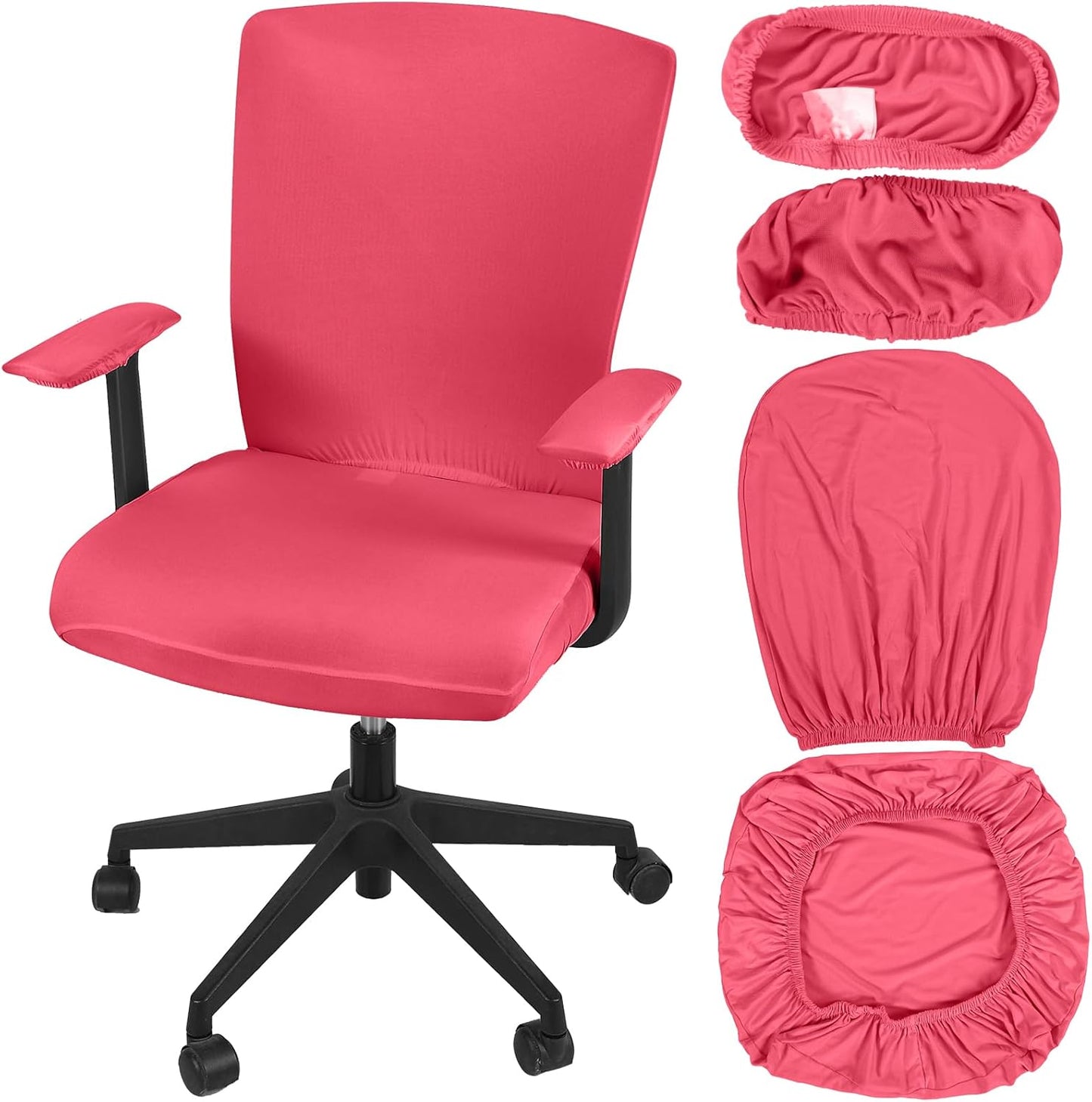 Tallew 4 Pcs Office Chair Covers Set Computer Universal Protective Stretchable Chair Seat Covers Desk Armrest Cover Pads Office Cushion Backrest for Rotating(Regular,Black)