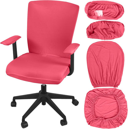 Tallew 4 Pcs Office Chair Covers Set Computer Universal Protective Stretchable Chair Seat Covers Desk Armrest Cover Pads Office Cushion Backrest for Rotating(Regular,Black)