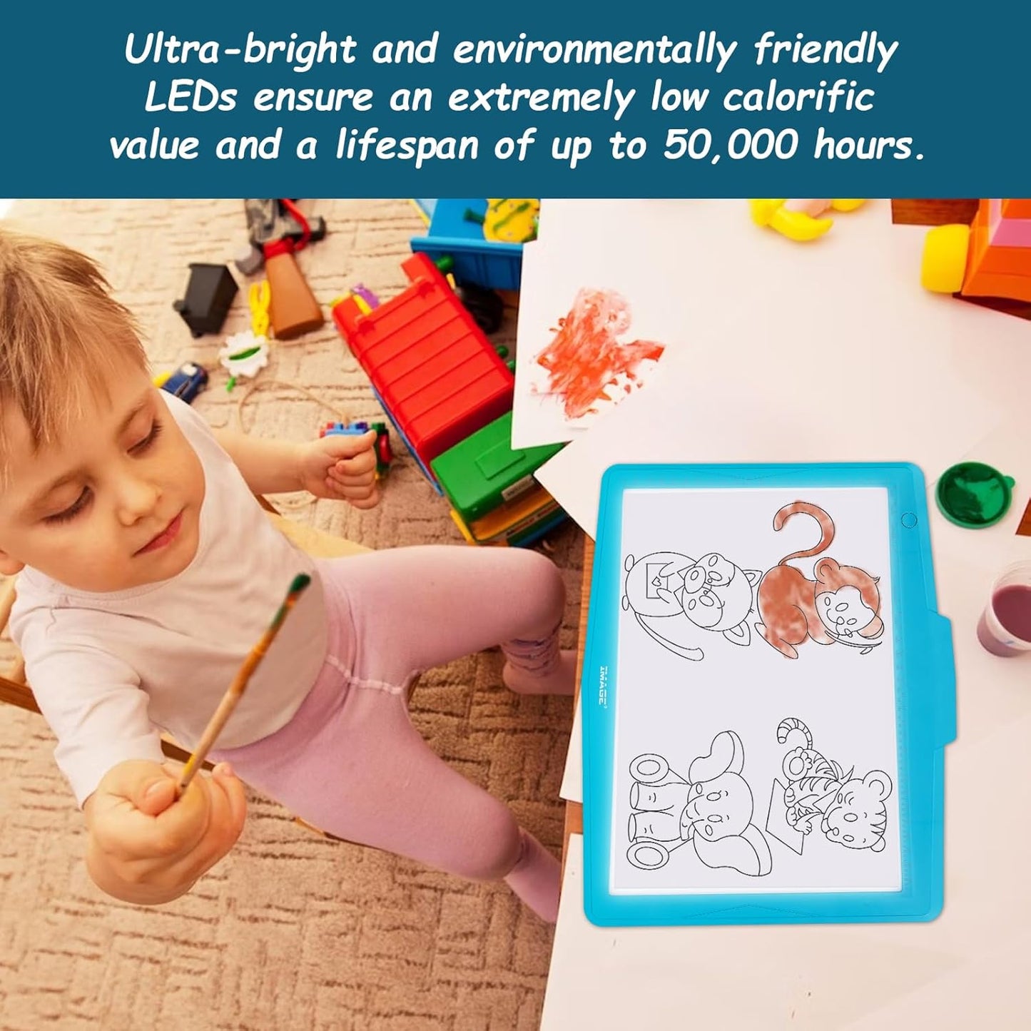IMAGE A4 LED Tracing Pad for Kids, Rechargeable Light Up Drawing Tablet Board Children Portable Art Christmas Gift for Boys Girls Ages 6+(with 10 Traceable Sheets), Durable & Fun Creative Toy(Blue)