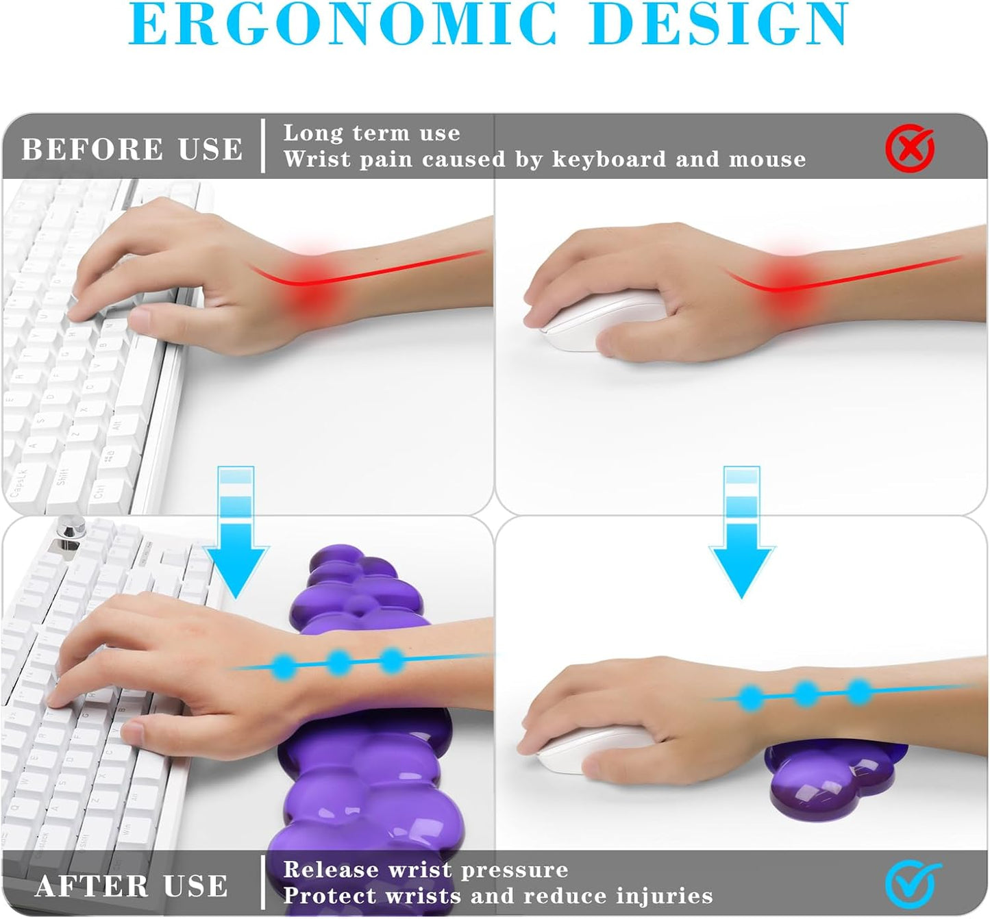 Gel Cloud Keyboard and Mouse Wrist Rest, Cute Wrist Support and Arm Support Keyboard Rest for Keyboard and Mouse Typing Pain Relief，Suitable for Office/Computer/Laptop/Gaming（White）