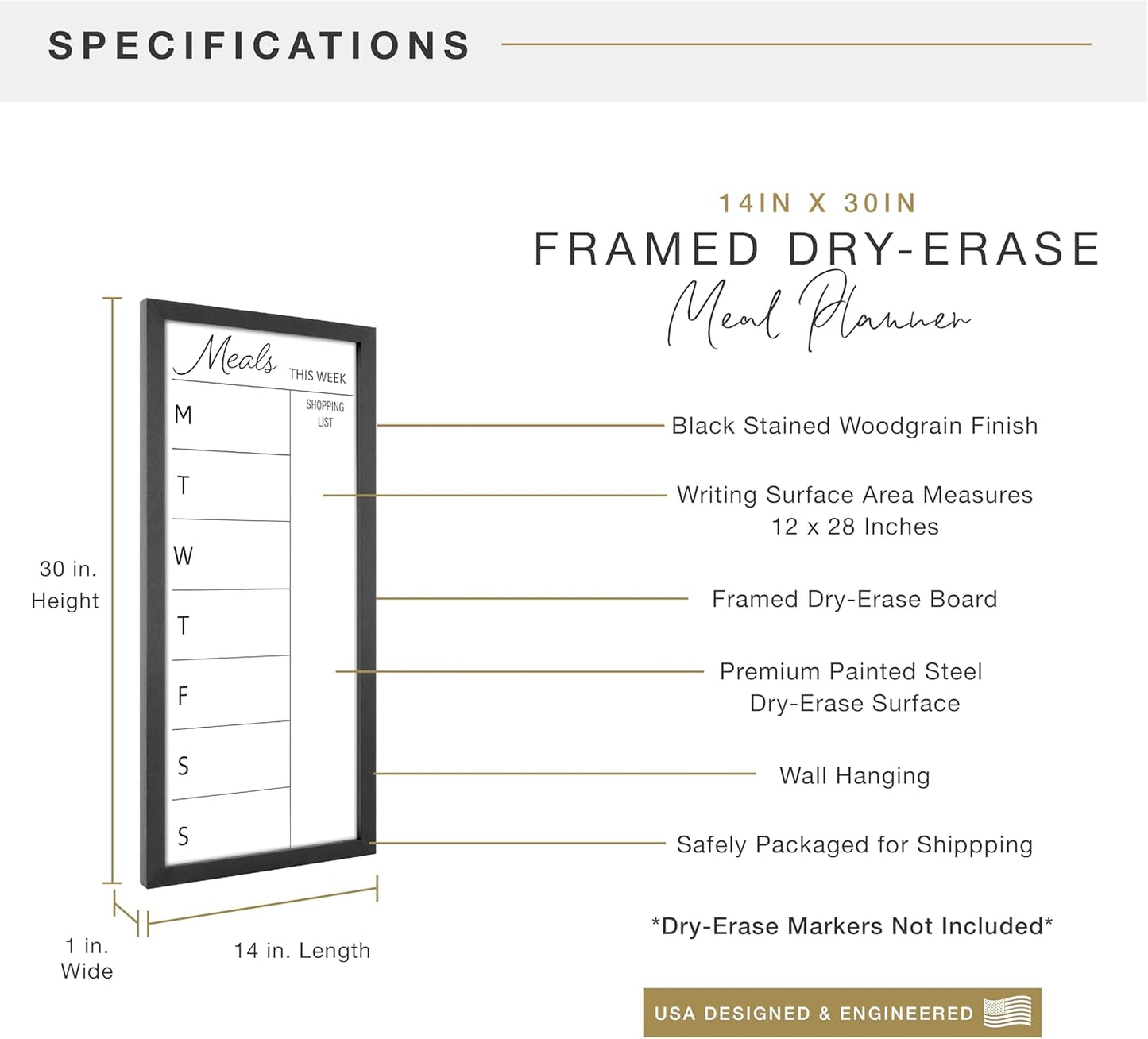 MCS Dry Erase Weekly Planner 11x24 Walnut Framed Calander Whiteboard for Wall, Plan Your Week with Family Weekly Planner for Dinners, Sports, Events & More