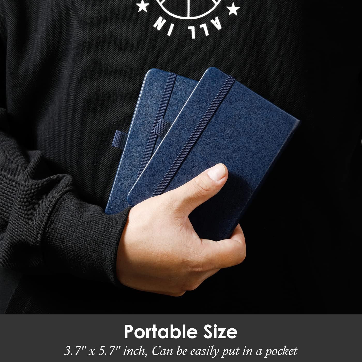 NIRMIRO 3 Pack Pocket Notebook Journals, Small Notepad Notebooks for Note Taking, A6 Mini Note pads with Pen Holder, 408 Lined Pages, 3.7" x 5.7", Black, Brown, Blue