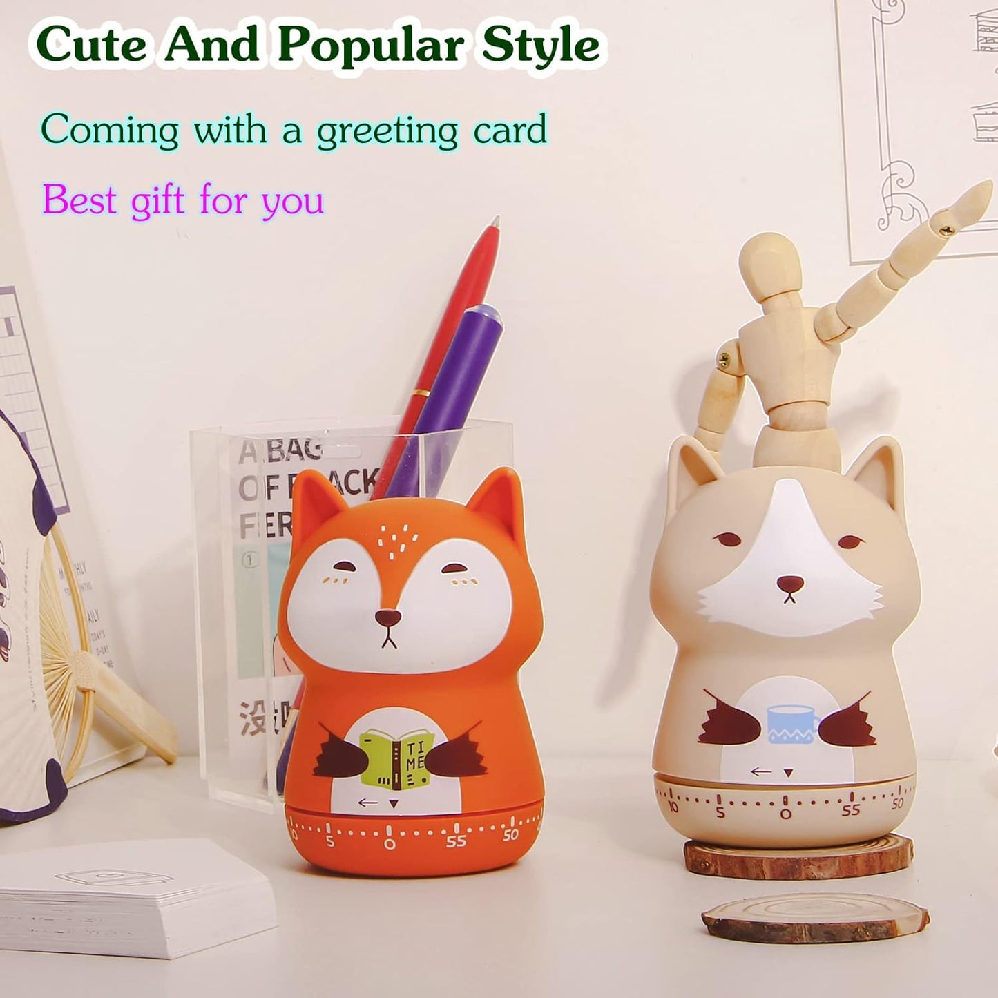 Mechanical Kitchen Timer - Cute Animal Wind Up 60 Minutes Manual Countdown Timer for Kids, Classroom, Home, Study and Cooking - Grey Raccoon