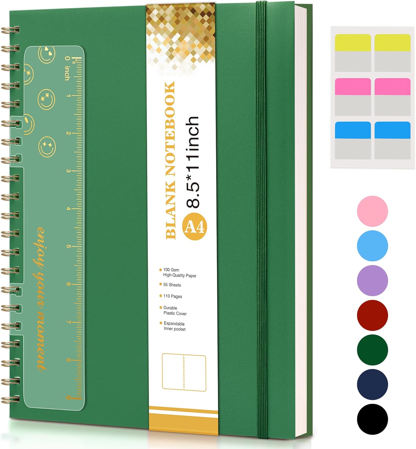 Dotted Notebook, Spiral Notebook Journal 8.5” x 11”, A4 Large Dot Grid Notebooks for Women Men, 100 GSM Dotted Paper, Plastic Hardcover Spiral Bullet Journals for Work School Sketching, Green