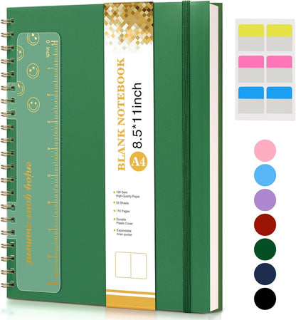 Dotted Notebook, Spiral Notebook Journal 8.5” x 11”, A4 Large Dot Grid Notebooks for Women Men, 100 GSM Dotted Paper, Plastic Hardcover Spiral Bullet Journals for Work School Sketching, Green