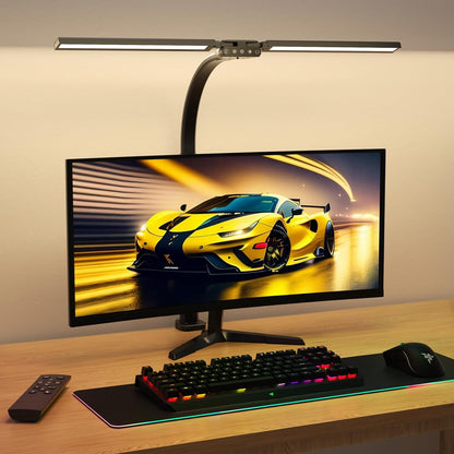 SIBRILLE LED Desk Lamp for Home Office - Dimmable Computer Desk Light with Clamp, Modern Architect Task Lamp with Color Changing, Flexible Desktop Lamp with Gooseneck for Monitor, Double Head, White