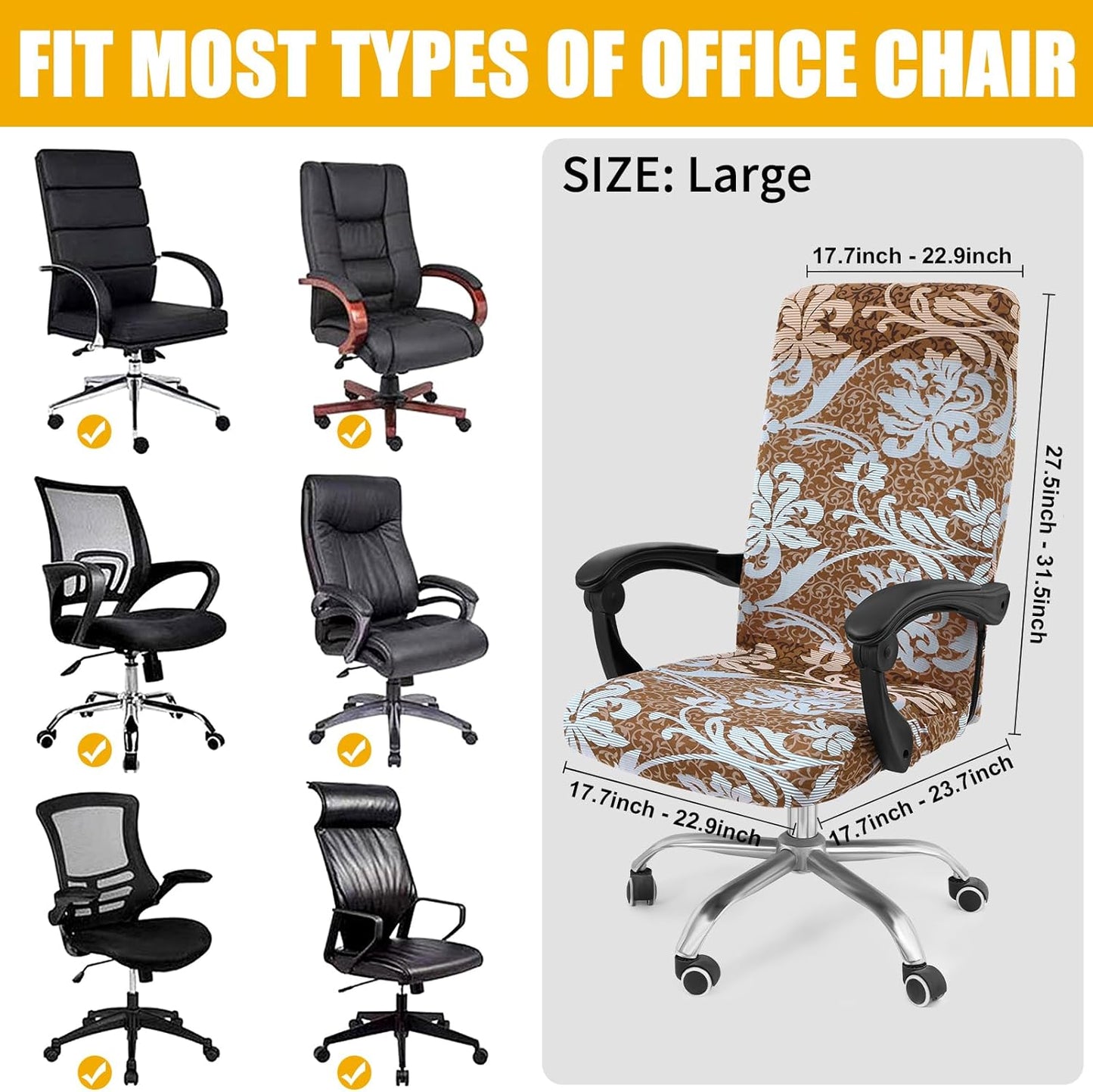 Smiry Stretch Printed Office Chair Armrest Covers, 2 Pcs Soft Fit Removable Washable Computer Desk Chair Arm Covers Protector, Black