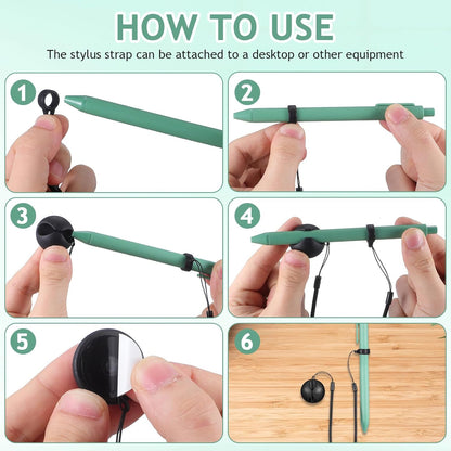 Gatuida 2pcs Retractable Tablet Pen Tether with Ring Elastic Pen Leash and Silicone Holder for Desk Office Clipboard Drawing