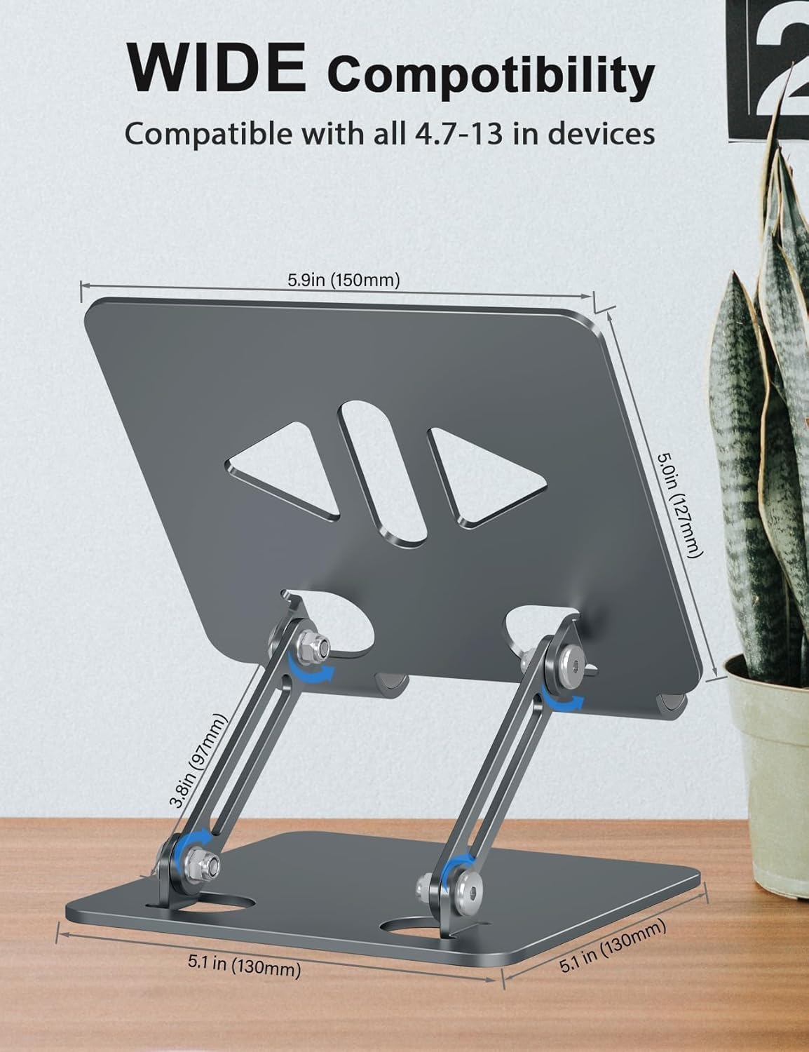 Aoviho Tablet Stand Holder for Desk, Adjustable Aluminum Desk Accessories, Stable Desktop Stand for Office Home,Compatible with iPad Pro Air Mini, Samsung Tablets, Rose Gold