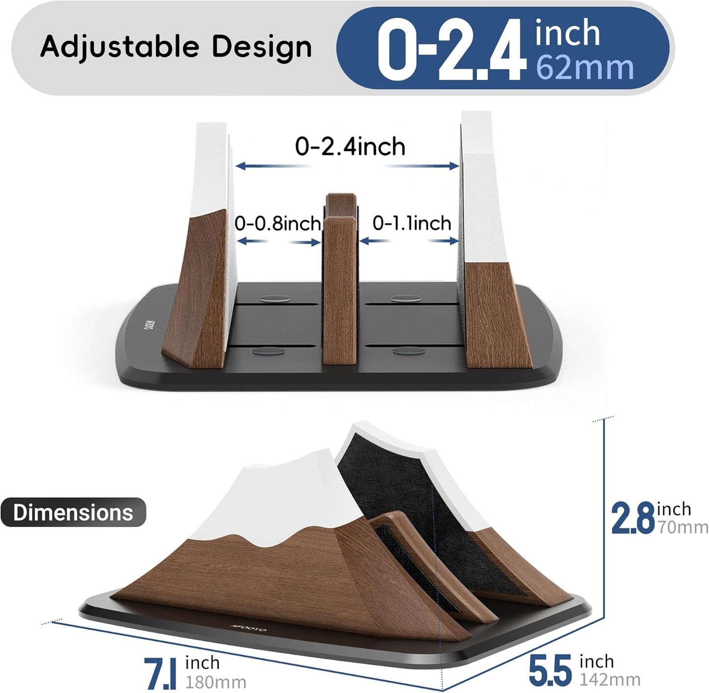 AFOOYO Vertical Dual Laptop Stand - Snow Peak-Shaped Wooden Adjustable Laptop Holder,2 Slots Desktop Dock Compatible with All MacBook, Surface,Chromebook,Dell & More(Beechwood)