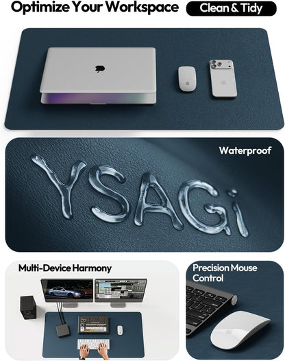 YSAGi Leather Desk Pad Protector, Large Mouse Pad, Non-Slip PU Leather Desk Blotter, Waterproof Writing Pad for Office and Home (31.5" x 15.8", Eggshell) - Colors A