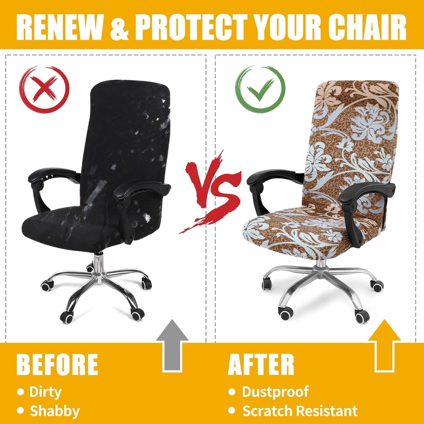 Smiry Stretch Printed Office Chair Armrest Covers, 2 Pcs Soft Fit Removable Washable Computer Desk Chair Arm Covers Protector, Black