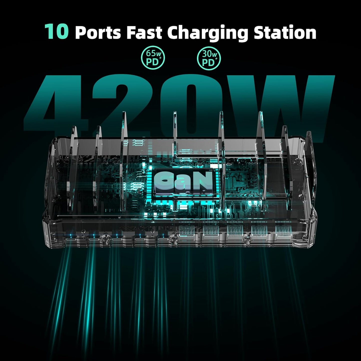 420W Charging Station for Multiple Devices, Zobirez 10-Port USB C Fast Charger Stations for MacBook, iPhone, Android Cell Phone, iPad, Tablet, Family Multi-Device Organizer Charging Dock, White