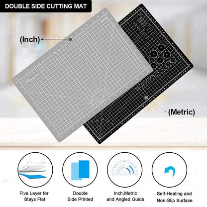 HEADLEY TOOLS 18" x 24" Thickened Self Healing Cutting Mat, A2 Rotary Cutting Sewing Mat for Crafts, Double Sided 5-Ply Table Cutting Board for Fabric Quilting Leather Arts Hobby Project, Grey/Black
