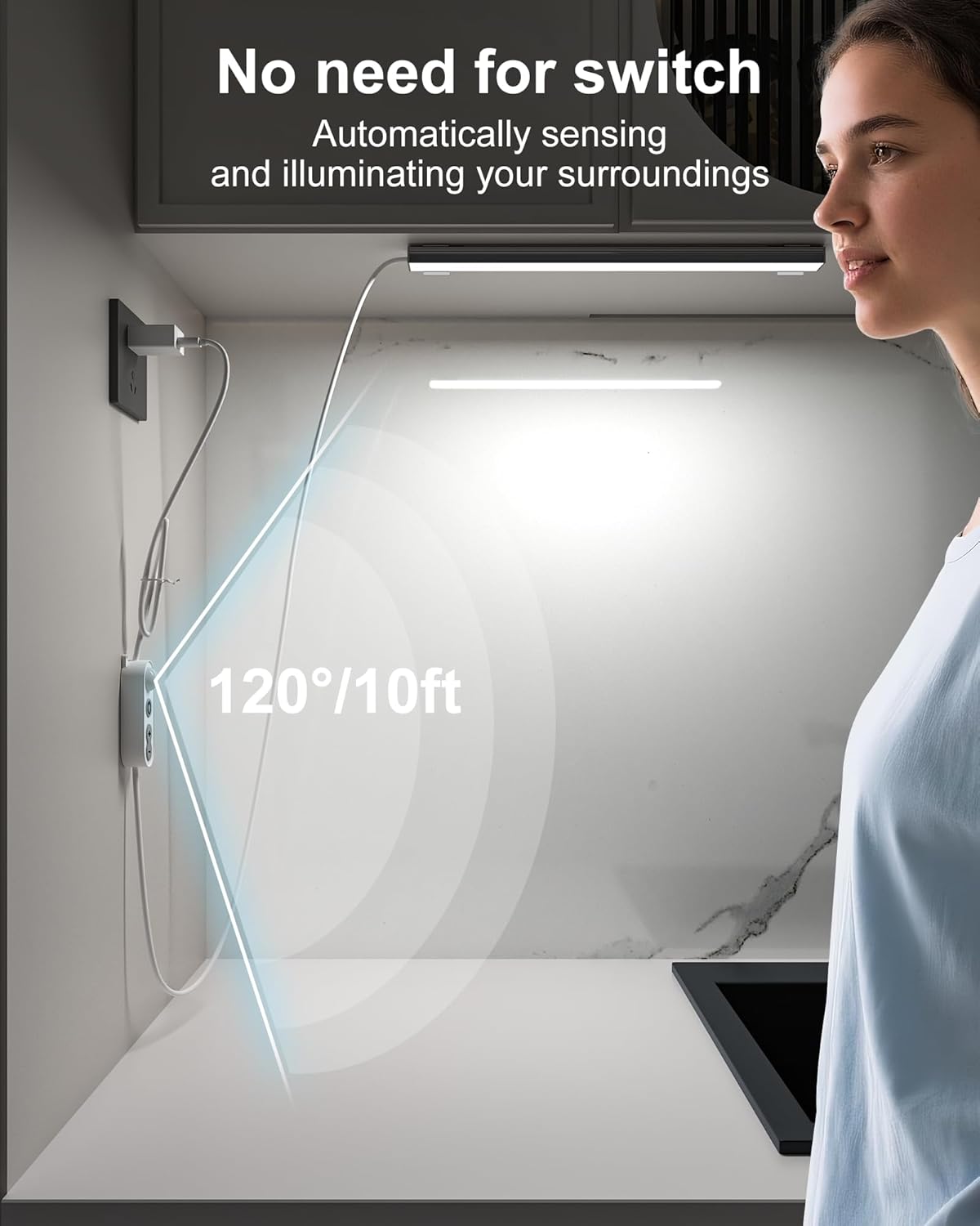 ASOKO Under Cabinet Led Lighting, 12 Inch Light Strip Bar, Daylight White 5000K Dimmable Plug in USB Light, Small Thin Led Under Counter Lighting for Kitchen/Room/Shelf/Desk/Display Case