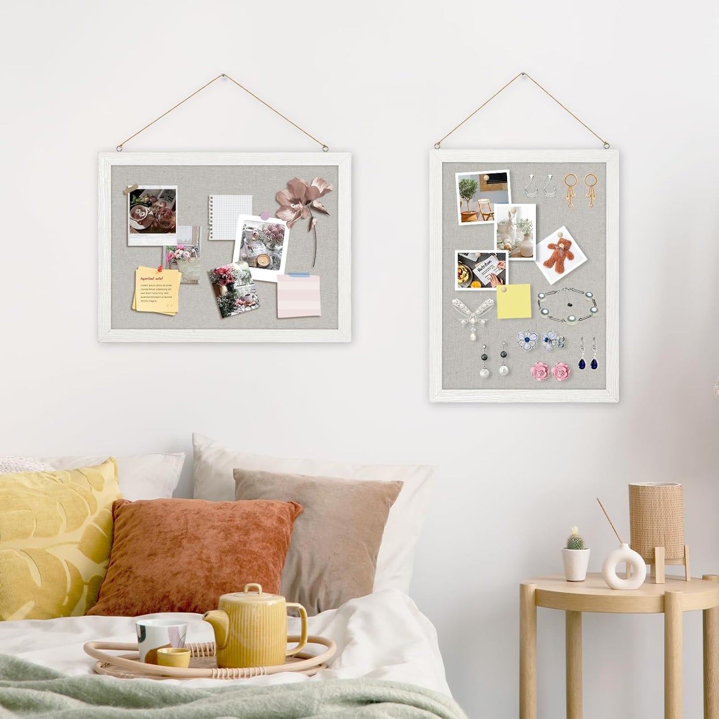 DOLLAR BOSS Bulletin Boards with Linen 1-Pack 16''X 12'' Double-Sided Cork Board for Walls Wood Framed Bulletin Boards, Small Pin Board for Home Kitchen Office Decorative Hanging 10 Pushpins