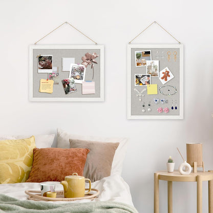 DOLLAR BOSS Bulletin Boards with Linen 1-Pack 16''X 12'' Double-Sided Cork Board for Walls Wood Framed Bulletin Boards, Small Pin Board for Home Kitchen Office Decorative Hanging 10 Pushpins