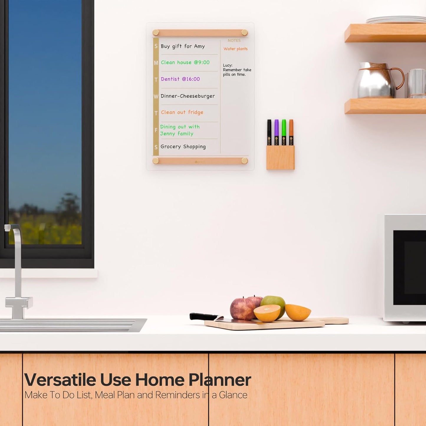 Glass Golden Weekly Dry Erase Calendar & Menu Whiteboard for Wall, Meal Planning & Grocery Shopping List White Board for Kitchen, 15x11, 7 Days Planner for Home, 4 Wet Erase Markers Included, Yeoux*