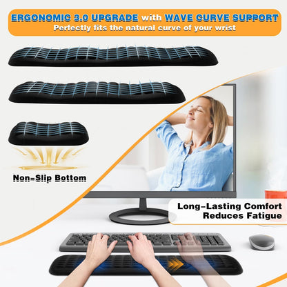 UnivoColors Ergonomic Mouse Wrist Rest,Latest 3.0 Wave Curve Design,High-Resilience Memory Foam Non-Slip Base,Reduces Wrist Fatigue,Ideal for Office Gaming & Long Hours of Use(Black)