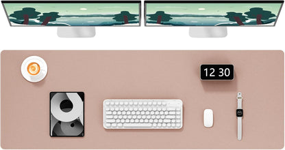 Hsurbtra Desk Pad, 23.6" x 13.8" PU Leather Desk Mat, M Extended Mouse Pad, Waterproof Desktop Blotter Protector, Non-Slip Ultra Thin Small Laptop Keyboard Writing Mat for Office Home, Pink