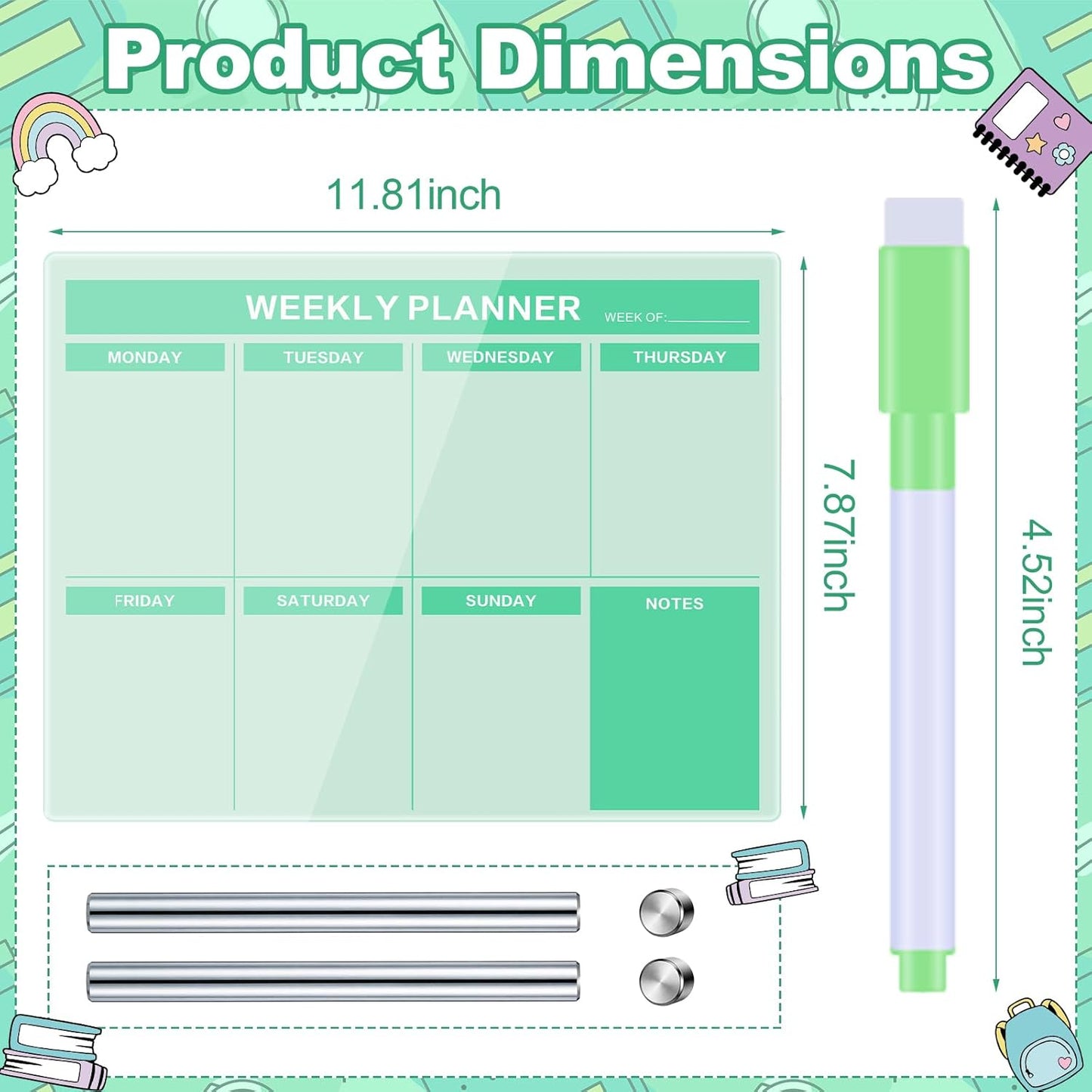 Desktop Acrylic Weekly Planner Board Acrylic Calendar Dry Erase Board with Stand to Do List Planner Boards with Daily Schedule and Markers for Family Home Office(Sage Green)