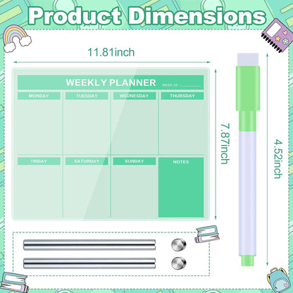 Desktop Acrylic Weekly Planner Board Acrylic Calendar Dry Erase Board with Stand to Do List Planner Boards with Daily Schedule and Markers for Family Home Office(Sage Green)