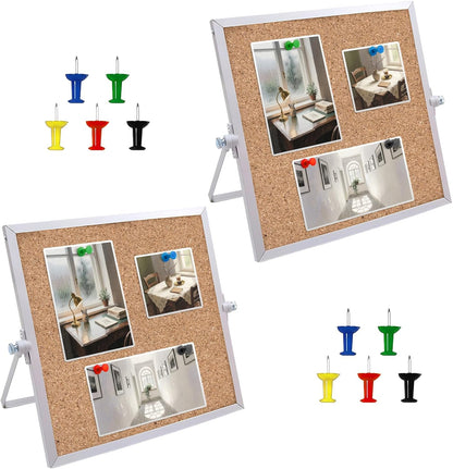 2 Pack Cork Board Bulletin Board, Double Sided Pin Board with Silver Aluminum Border, Desktop Small Cork Board with Stand Suitable for Home, Office, Desk Message Board or Picture Board 9.8"×9.8"
