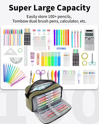Sooez Original High Capacity Pencil Case, Big Pencil Bag Pouch Box Organizer Pen Case, Aesthetic Supply for Girls Adults, Portable Journaling Supplies with Easy Grip Handle & Loop, Mint Green