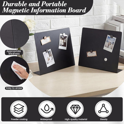 LEIFIDE 2 Pcs Black Magnet Boards Magnetic Bulletin Board Announcement Wave-Shaped Magnetic Display Board Stand Metal Desktop Memo for Menus Dining Table Home School Kitchen Office (12.6 x 11 Inch)