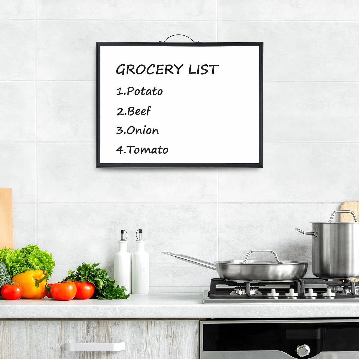 TSJ OFFICE Small Whiteboard Cork-Board - 16" X 12" Portable Aluminum Black Framed Magnetic Dry Erase Board, Small Bulletin Cork Board with Holder for Office, Home and School