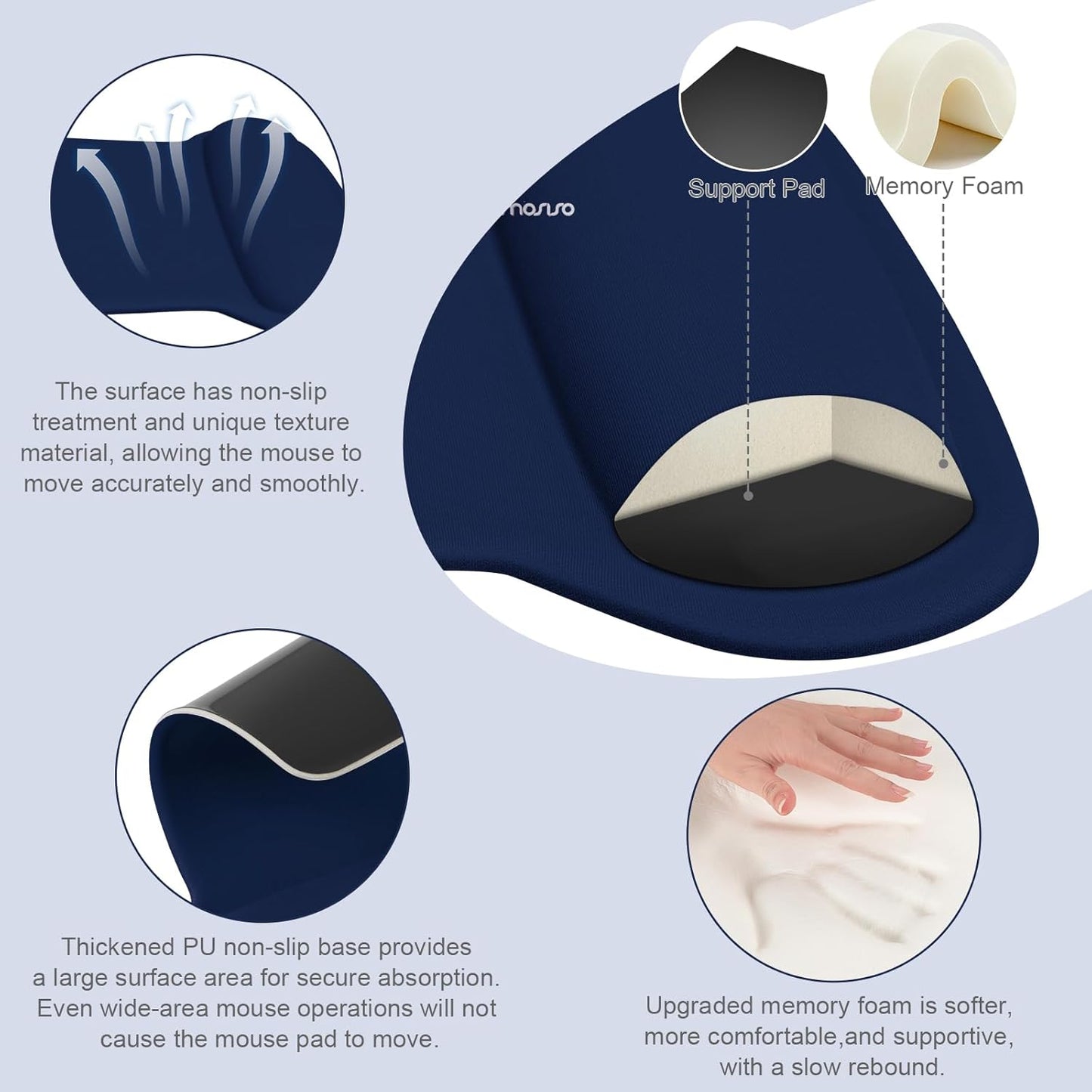 MOSISO Wrist Rest Support for Mouse Pad & Keyboard Set, Ergonomic Mousepad Non-Slip Base Home/Office Pain Relief & Easy Typing Cushion with Neoprene Cloth & Raised Memory Foam, Black