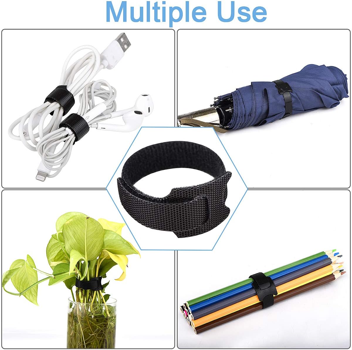 Nettbe Reusable Cable Ties, 60 PCS 8 Inches Adjustable Cord Straps Wire Organizer Cord Wrap and Hook Loop Cable Management