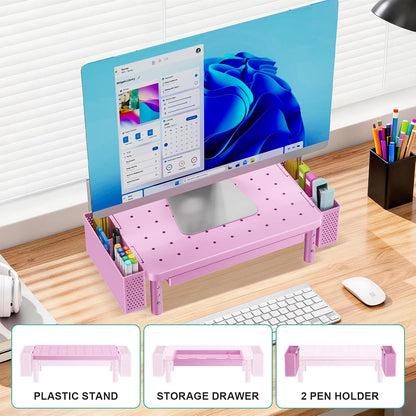 WALI Computer Monitor Stand for Desk, Adjustable Laptop Riser, Desk Monitor Stand Underneath Storage for Office, Home, School Supplies (STT003), 1 Pack, Black