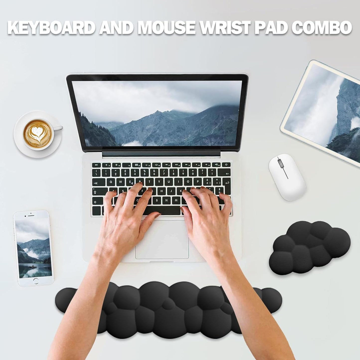 Keyboard Wrist Rest Pad Set, Leaf Shape PU Leather Memory Foam Wrist Cushion Support,Mouse Wrist Rest Pad,Non-Slip Wrist Support for Easy Typing Pain Relief, Green Leaf