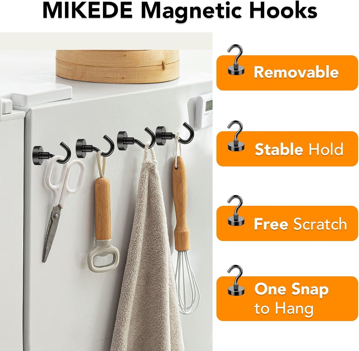 MIKEDE Black Magnetic Hooks 85Lbs Heavy Duty Earth Magnets with Hooks for Cruise Cabin Strong Magnet Hooks for Hanging Super Metal Magnetic Hanger for Grill Fridge Kitchen - Pack of 10