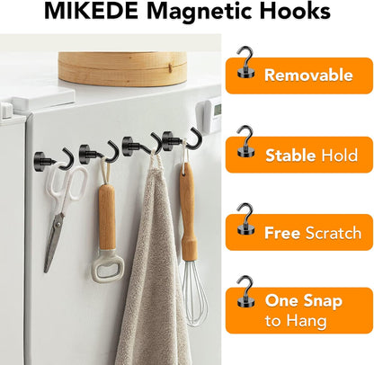 MIKEDE Black Magnetic Hooks 85Lbs Heavy Duty Earth Magnets with Hooks for Cruise Cabin Strong Magnet Hooks for Hanging Super Metal Magnetic Hanger for Grill Fridge Kitchen - Pack of 10