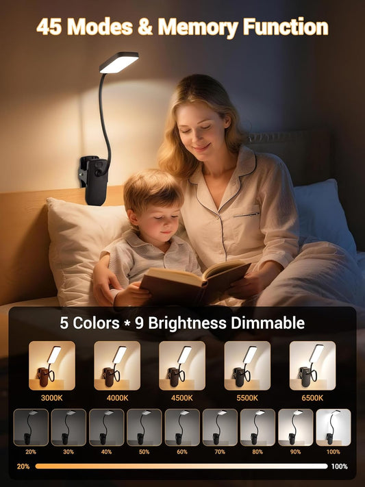 Clip on Light,9 Brightness+5 Colors Rechargeable Desk Lamp with Clamp,4000mAh Battery Operated Lamp,450 Lumen 48 LED Desk Light,Wireless & Cordless Reading Light for Bed/Bedside Table/Dorm/Home Office