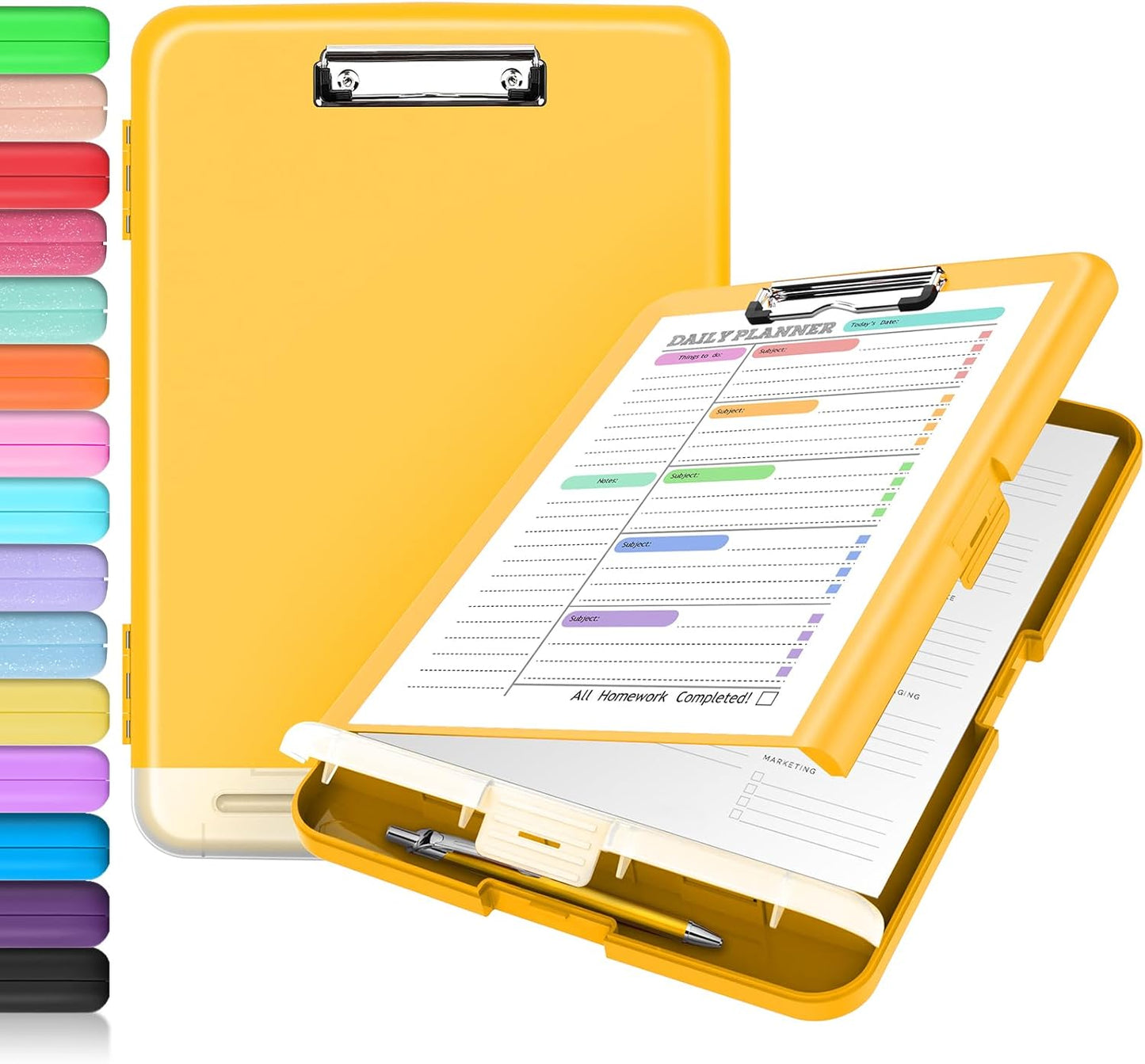 Sooez Clipboard with Storage, Clip Board 8.5 x 11 with Pen Holder, Plastic Organization Case Box for Letter Legal A4 Size Paper, Low Profile Clip, Nurses Teachers Must Haves, School & Office Supplies