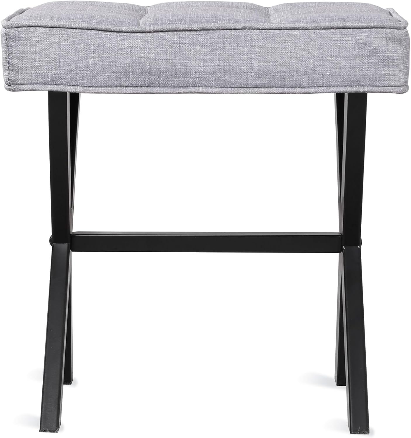 LUE BONA Square Linen Makeup Stool, Metal X Legs, Small Ottoman Stool Chair for Vanity, Modern Padded Seat Foot Rest for Makeup Room, Bathroom