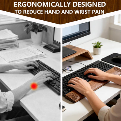 14.2in Walnut Wooden Wrist Rest for 87-Key/TKL Keyboards – Premium Ergonomic Palm Support, Natural Smooth and Comfort Desk Setup Wrist Pad with No-Slip Rubber Base – Office Typing & Gaming Accessory