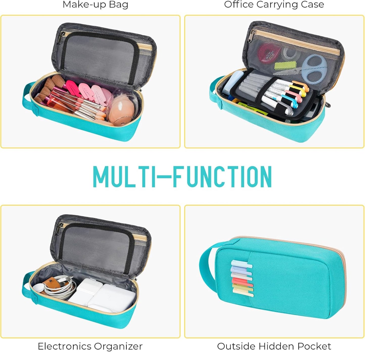 ECHSRT Big Pencil Case, Aesthetic Portable Zipper Pencil Bag with Hidden Pocket, Special Pouch for Men Women Adults, Stationery Organizer Pen Cases for Office Travel,Black